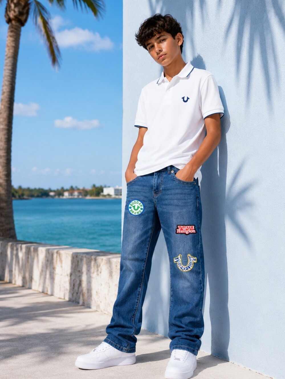 TRUE RELIGION Ricky Logo Patch Boys Size 14 XL Jeans NWT